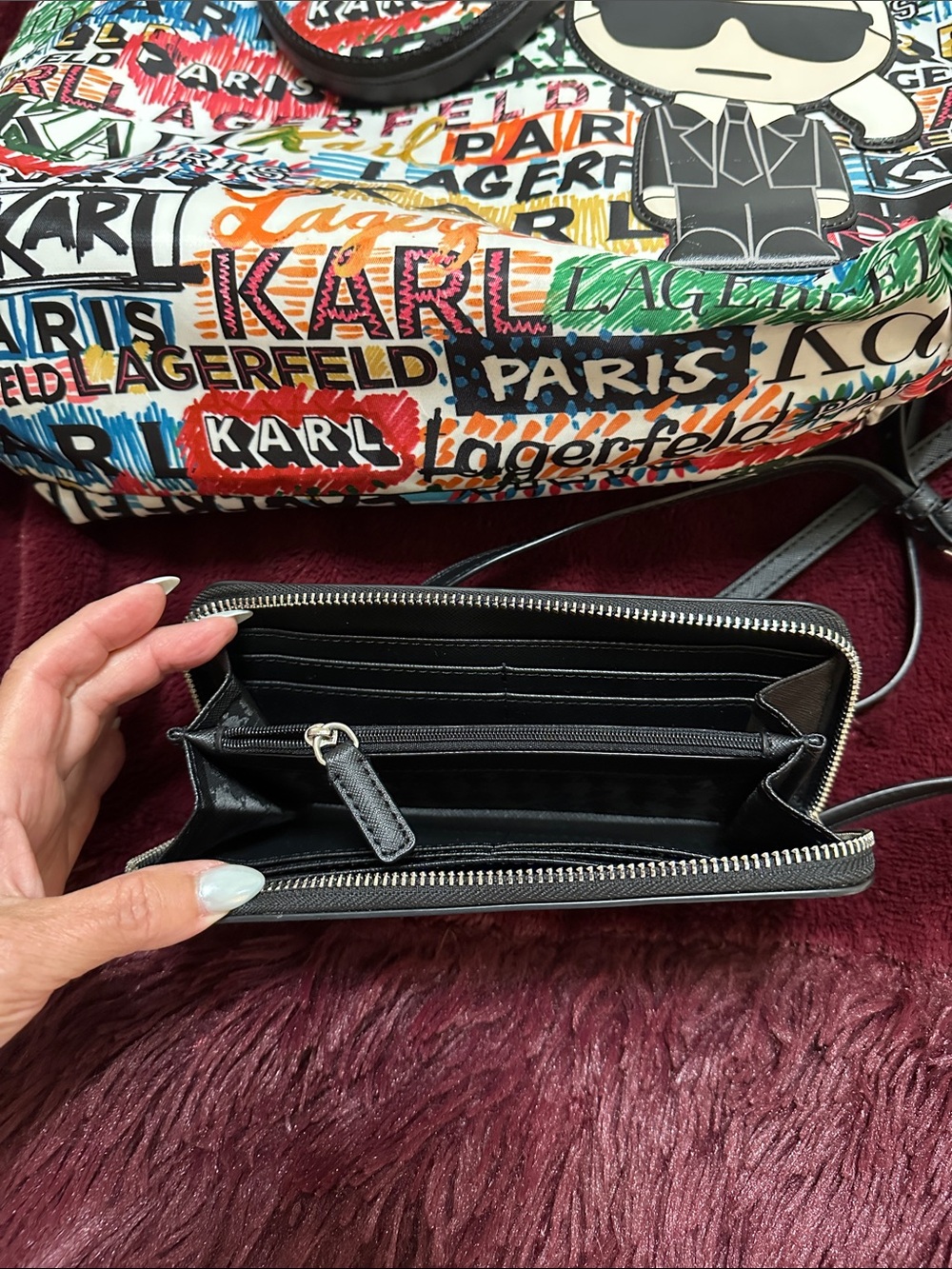 Karl Lagerfeld Multicolor Graffiti Logo Tote and Zip Wallet - Picture 3 of 4